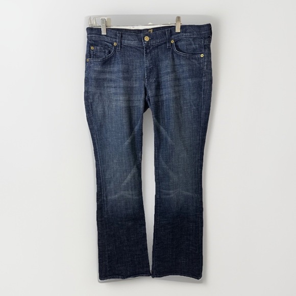 7 For All Mankind Jeans Women's 32 (34x34) Flare Leg Low Rise DarkWash USA Made - Picture 1 of 13